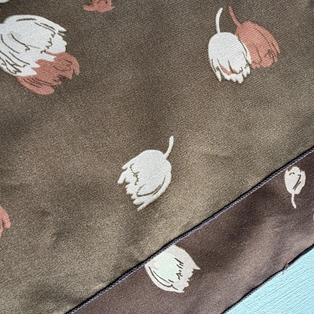 Vintage Floral Silk Scarf Brown Pink Tan Square Neck Scarf 20 Inch 0776
